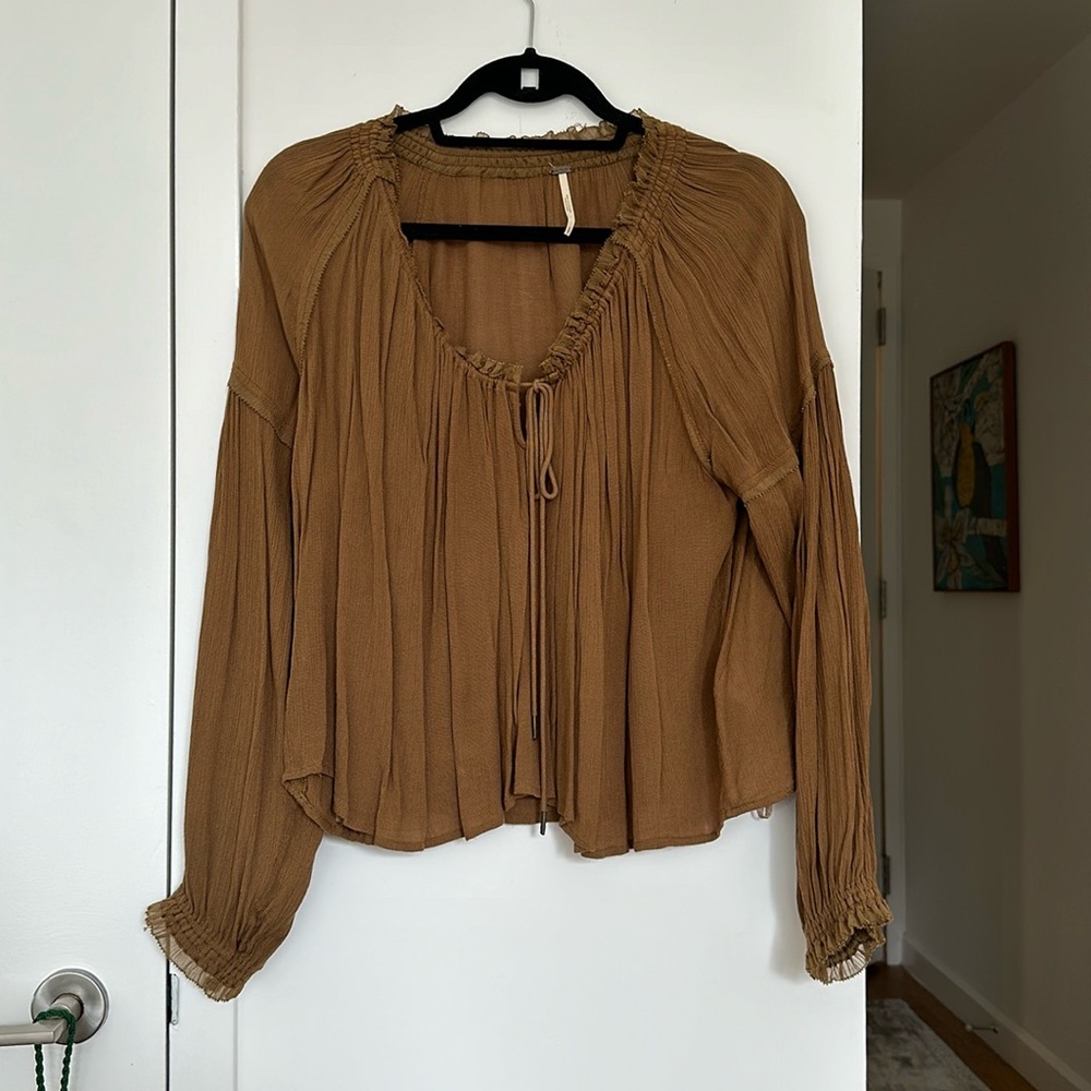 Free People Brown Long Sleeve Peasant Blouse